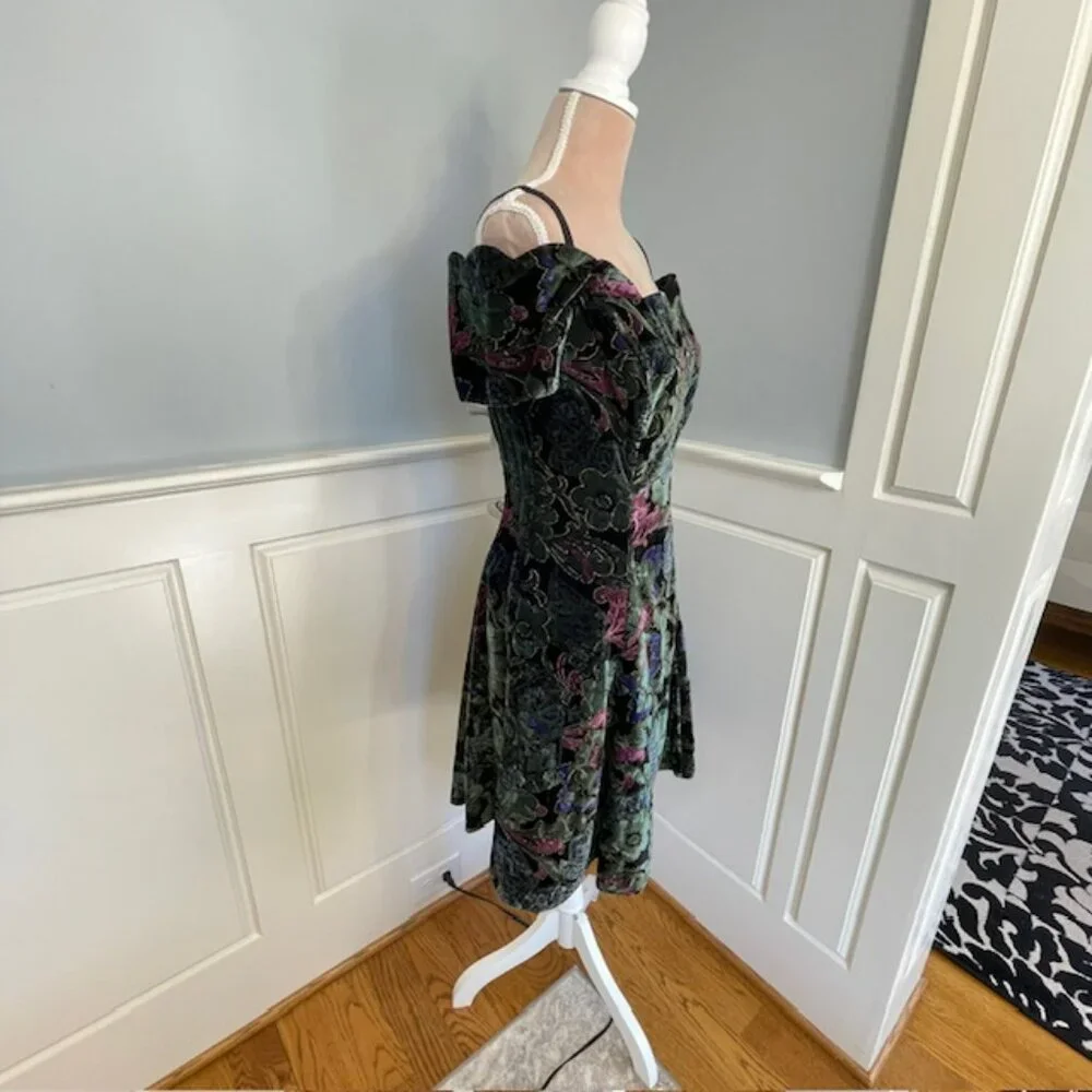 Roberta Vintage 90's Whimsigoth Forest Fairy Crushed Velvet Formal Mini Medium - Picture 6 of 12